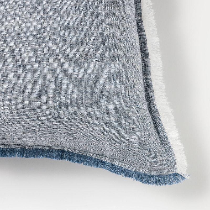 Oversized Reversible Linen Square Throw Pillow with Frayed Edges Blue - Threshold™ designed with Studio McGee: Indoor Comfort, Zipper Closure