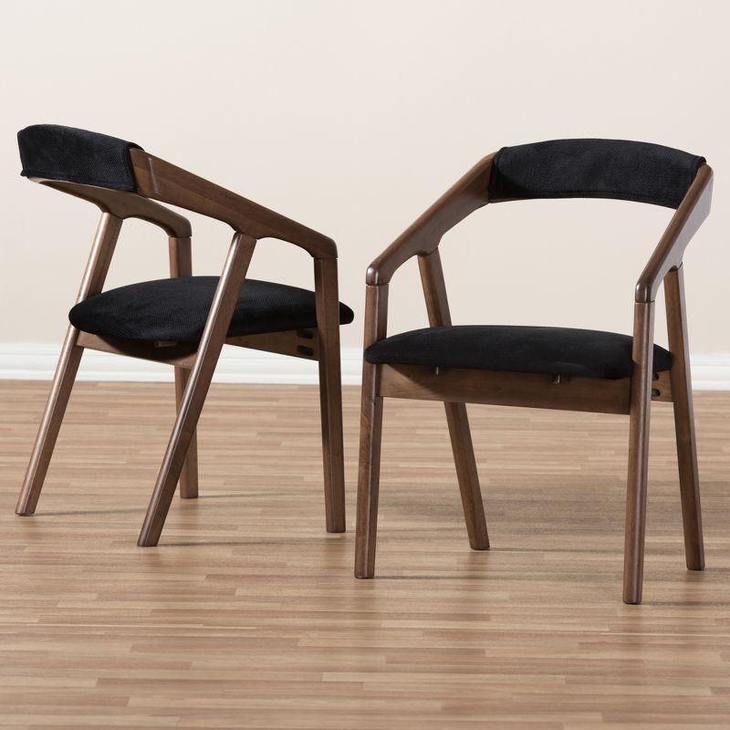 Set of 2 Wendy Midcentury Velvet Dining Chairs with Walnut Finish: Baxton Studio