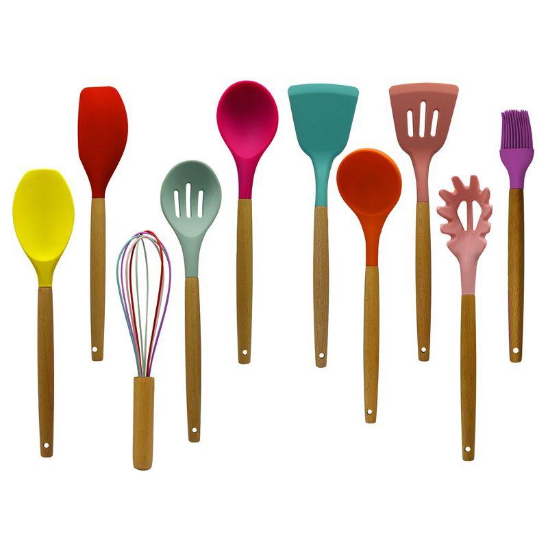 Cheer Collection 12 Piece Non-Stick Silicone Spatula Set with Wooden Handles