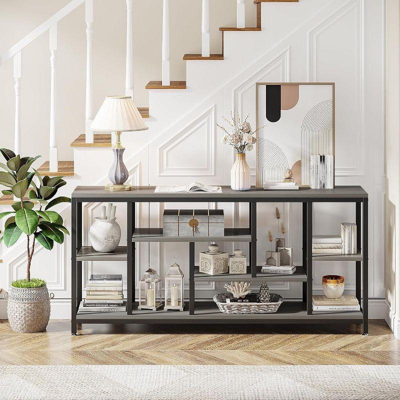 Hommoo 70.9" Console Table with Storage Shelves Gray