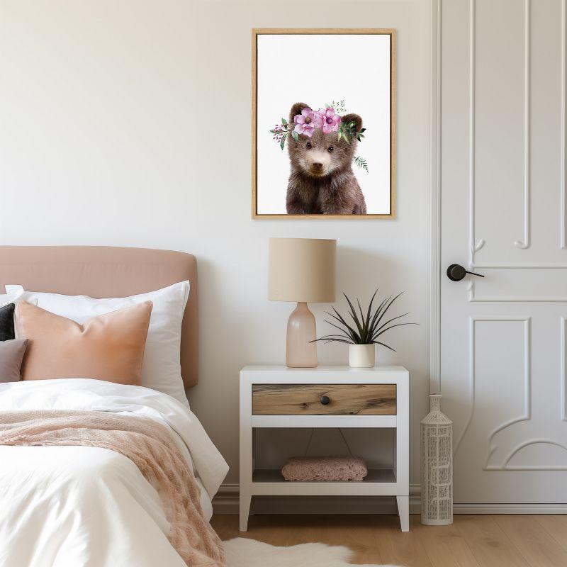 Kate & Laurel All Things Decor 18"x24" Sylvie Flower Crown Bear Framed Wall Art: Nursery Decor, Animal Theme