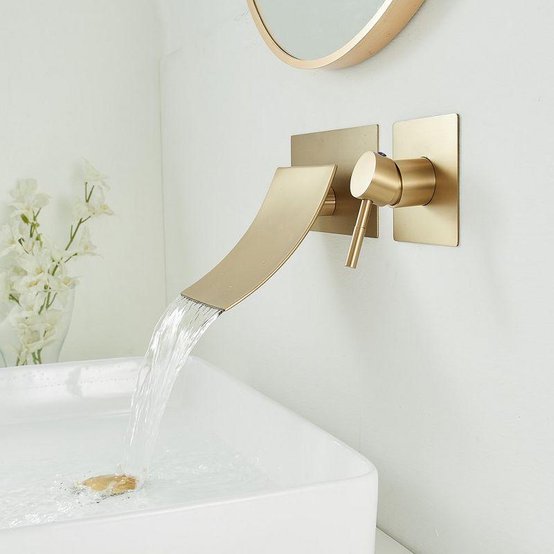 BWE Single Handle Wall Mount Spout Waterfall Bathroom Faucet in Brushed Gold