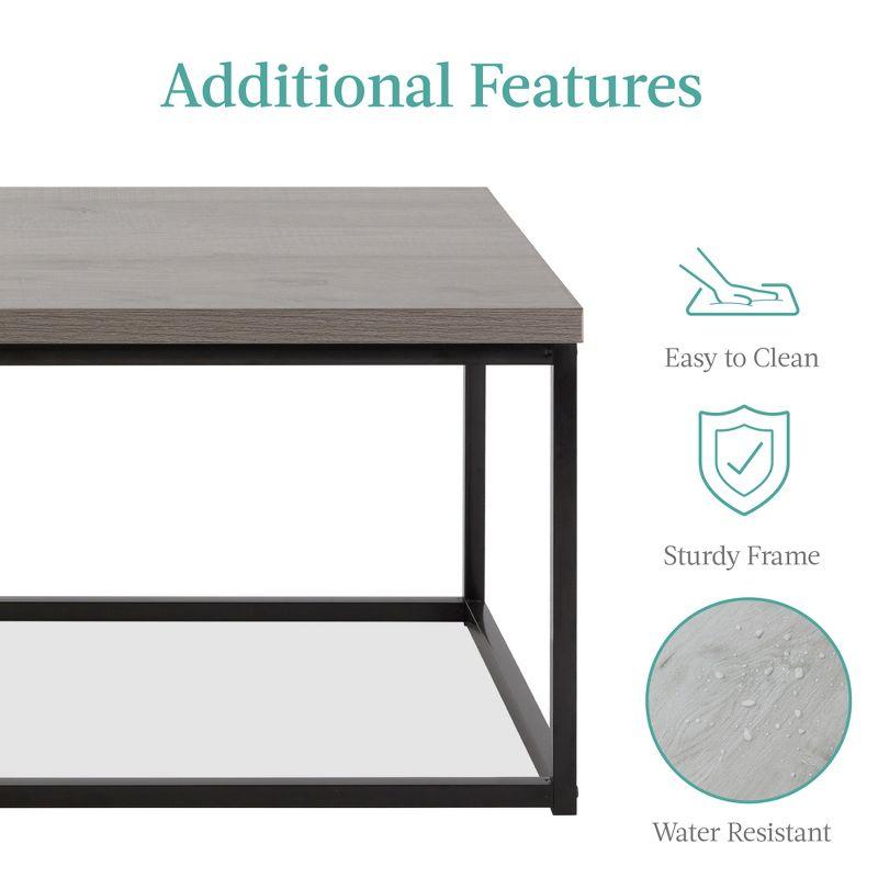 Modern Industrial Rectangular Coffee Table with Wood Grain Top and Metal Frame