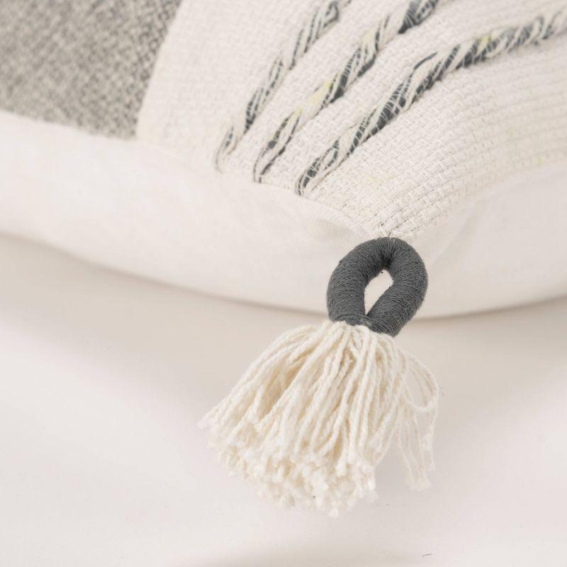 20"x20" Oversize Modern Craft Square Throw Pillow Cover Gray - Rizzy Home: Cotton Weave, Textured, Tasseled