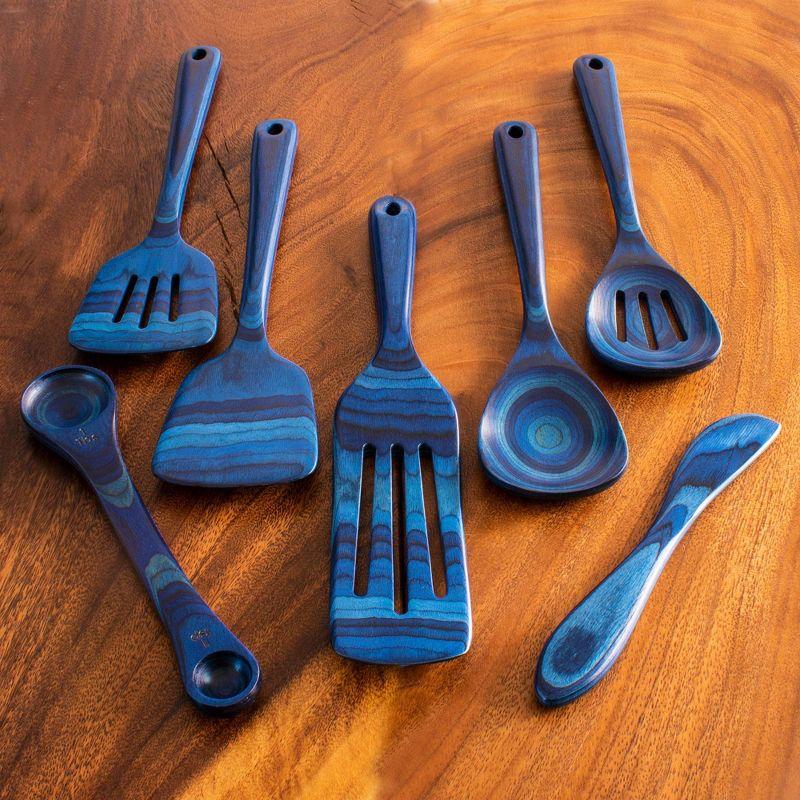 Baltique Malta Blue Birch Wood 7-Piece Kitchen Utensil Set