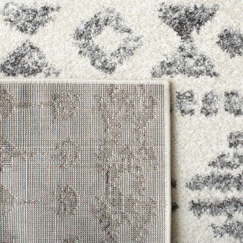 Ivory and Gray Geometric Square Synthetic Area Rug