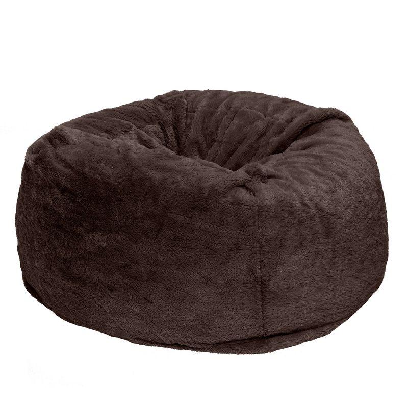 Medium Espresso Faux Fur Round Plush Ball Dog Bed