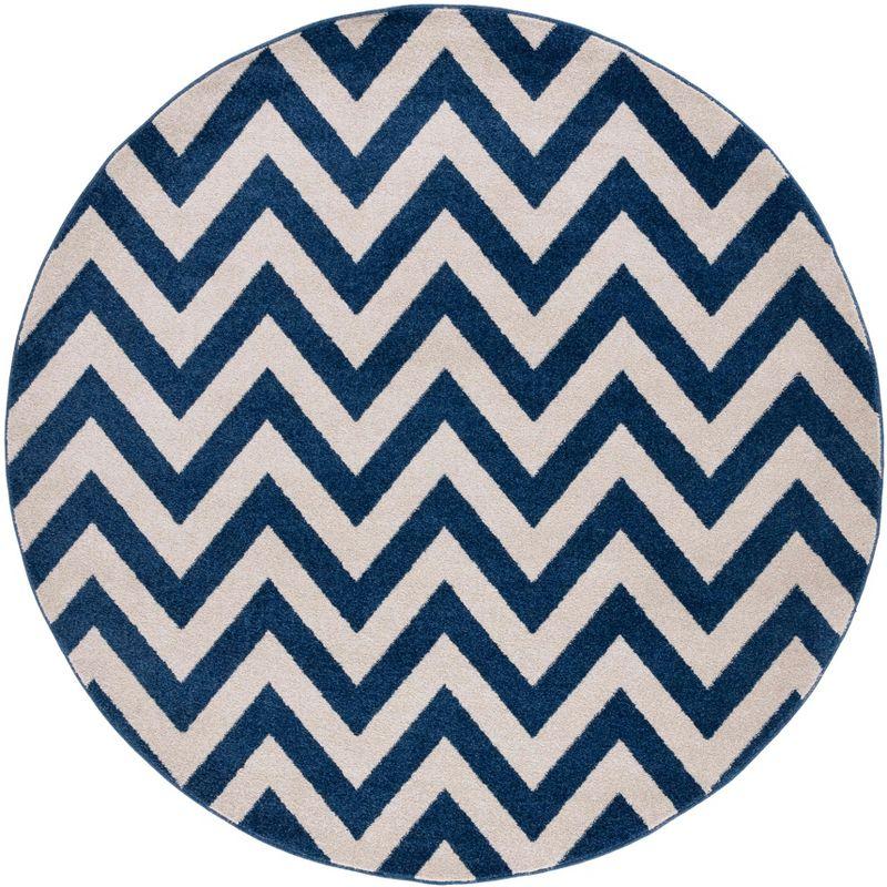 Amherst AMT419 Power Loomed Indoor Area Rug - Navy/Beige - 7' Round - Safavieh