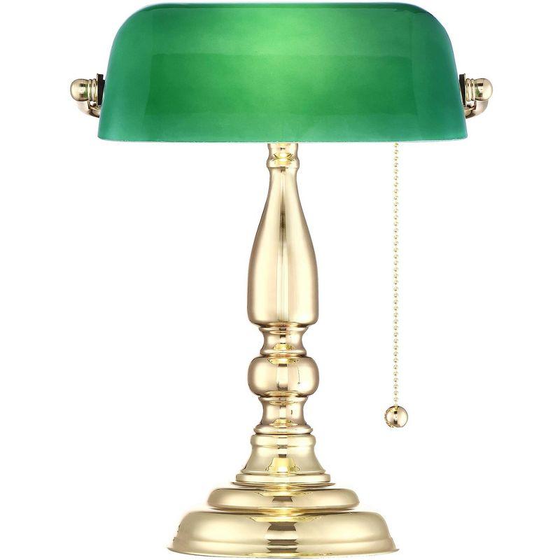 360 Lighting Hammond Traditional Piano Banker Desk Lamp 14" High Brass Plating Green Glass Shade for Bedroom Bedside Nightstand Office Kids House Home