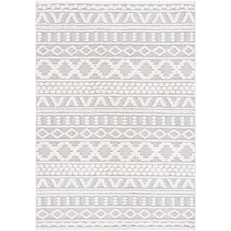 Ivory and Light Blue Geometric Flat Woven Synthetic Rug