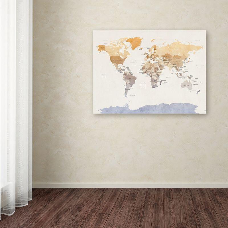 Trademark Fine Art -Michael Tompsett 'Watercolour Political Map of the World' Canvas Art - 24''x32''