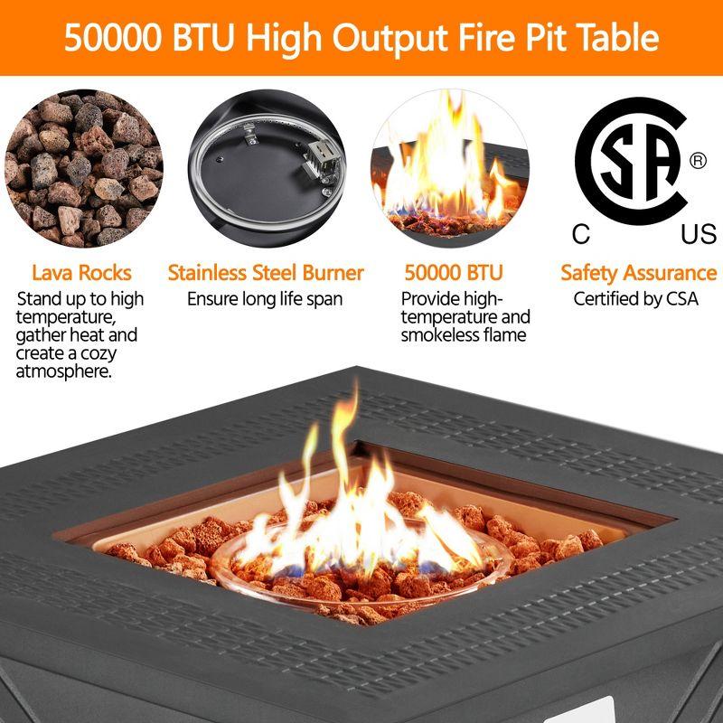 Yaheetech 28" Propane Gas Fire Pit with Lid and Iron Tabletop, Black