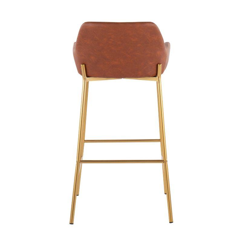 Set of 2 Daniella Metal Faux Leather Barstools Gold/Camel: Sleek Upholstered, 30" Fixed Height - LumiSource