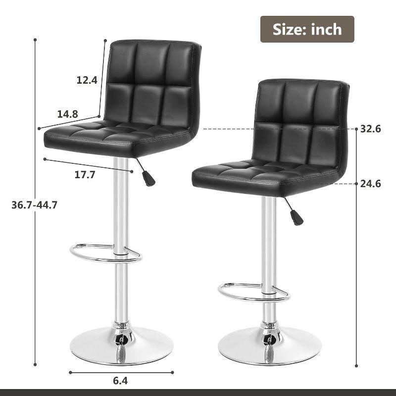 FDW Bar Stool Height Adjustable Swivel Stool with Back PU Leather Kitchen Counter Stools Set of 2 Dining Chairs, Black