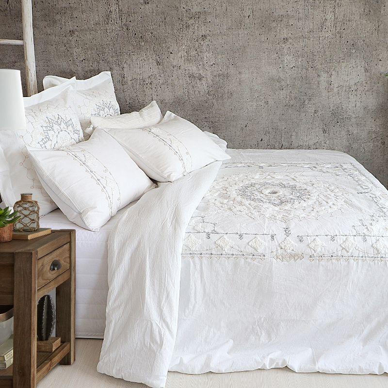 White Cotton King Duvet with Floral Motif