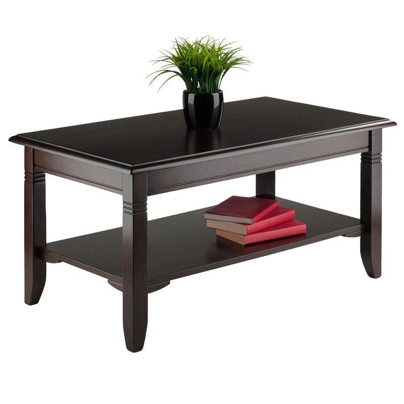 Nolan Coffee Table - Cappuccino - Winsome: Solid Wood, Lower Shelf Storage, Elegant Design