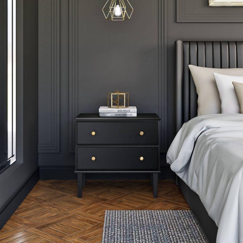 Lux Black 2 Drawer Nightstand with Gold Accents