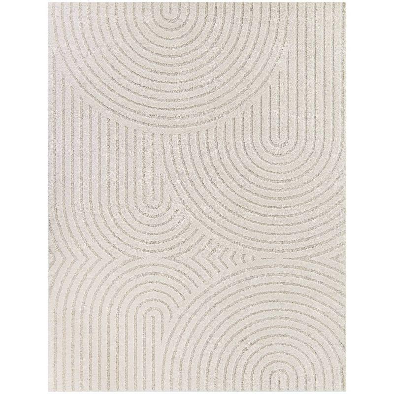 Rectangular 9' x 12' Cream Synthetic Stain-Resistant Rug