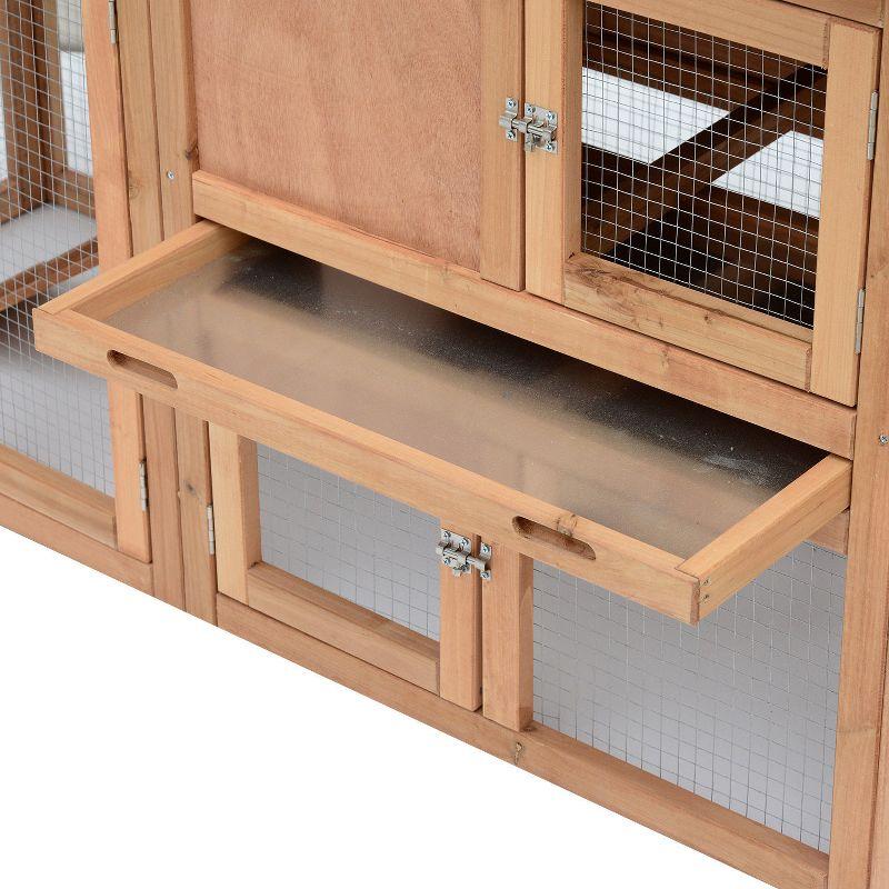 PawHut 80" Wooden Chicken Coop House, Backyard Hen Poultry Cage with Nesting Box, Double Run, Removable Tray and Asphalt Roof