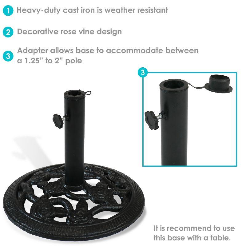 Sunnydaze Outdoor Heavy-Duty Cast Iron Decorative Rose Blossom Design Patio Yard Round Umbrella Base Stand - 16"