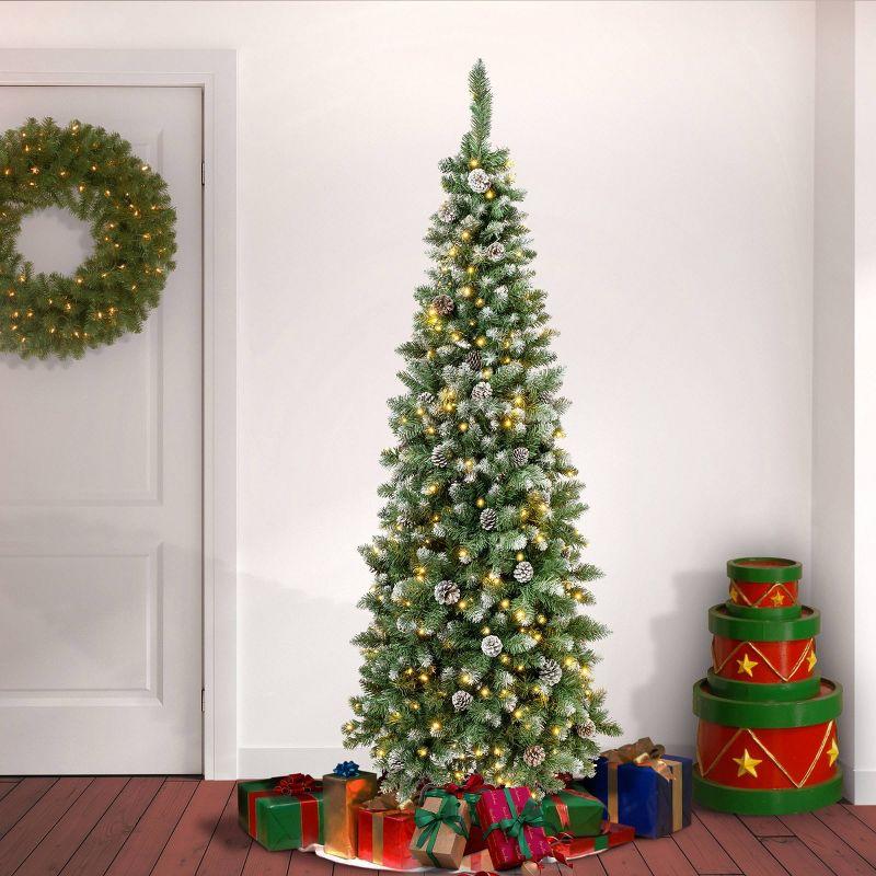 6' Green Pine Slim Pre-Lit Christmas Tree with Warm White LED Lights