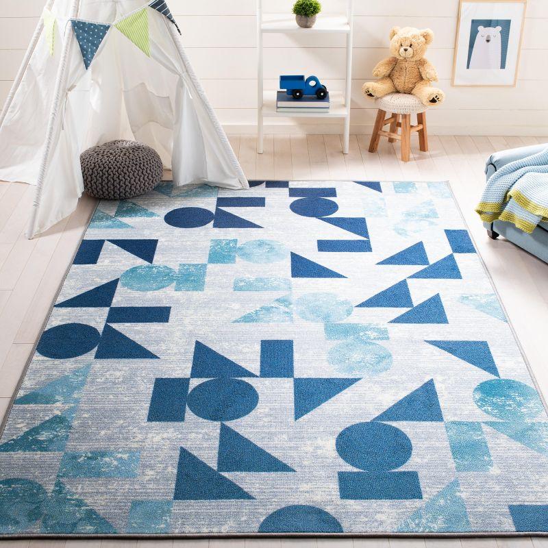 Blue Geometric Shapes Kids Playhouse Rug 5'5" x 7'7"