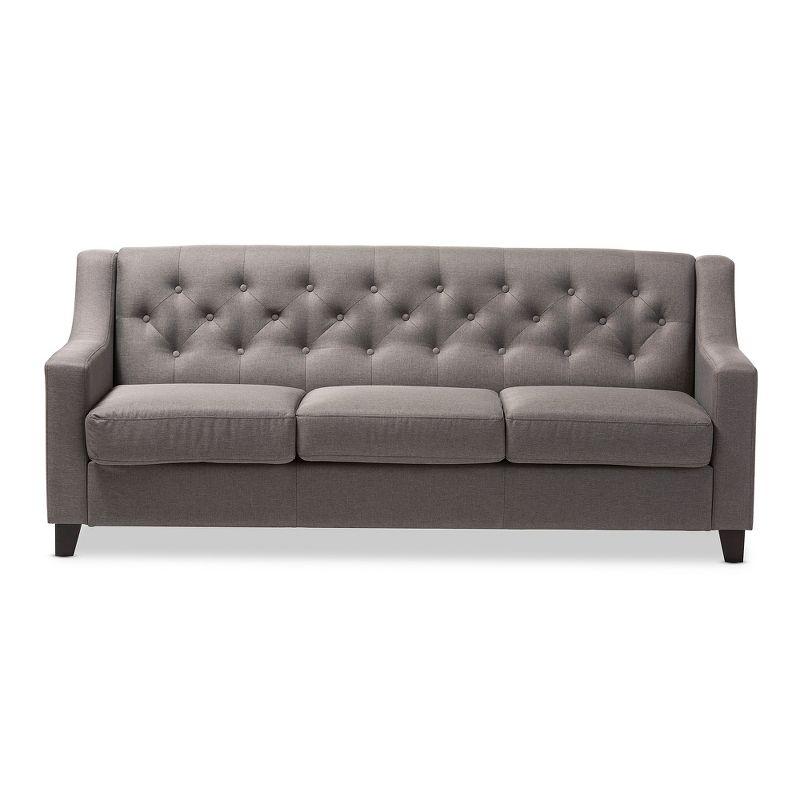 Arcadia 78'' Gray Fabric Tufted 3-Seater Sofa with Wooden Legs