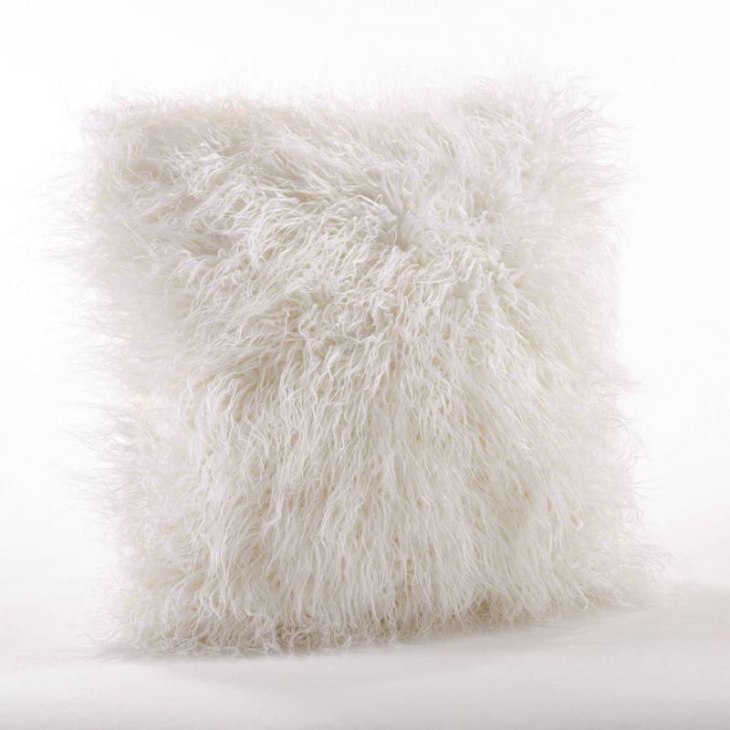 Ivory Faux Mongolian Fur 23" x 19" Throw Pillow