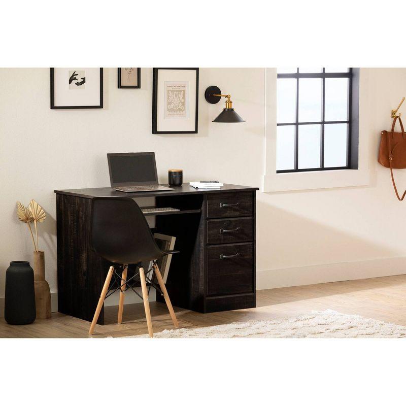 Farmhouse Style Rubbed Black Wood Computer Desk with Drawers