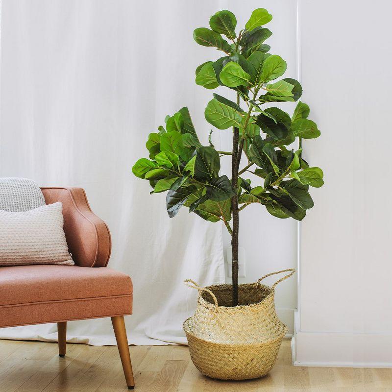 Forever Leaf 60" Artificial Fiddle Leaf Fig Tree with Black Pot, Indoor Artificial Plant for Home Decor