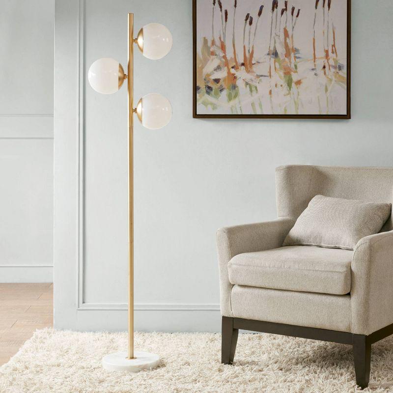 Holloway 62" White and Gold 3-Globe Marble Base Floor Lamp