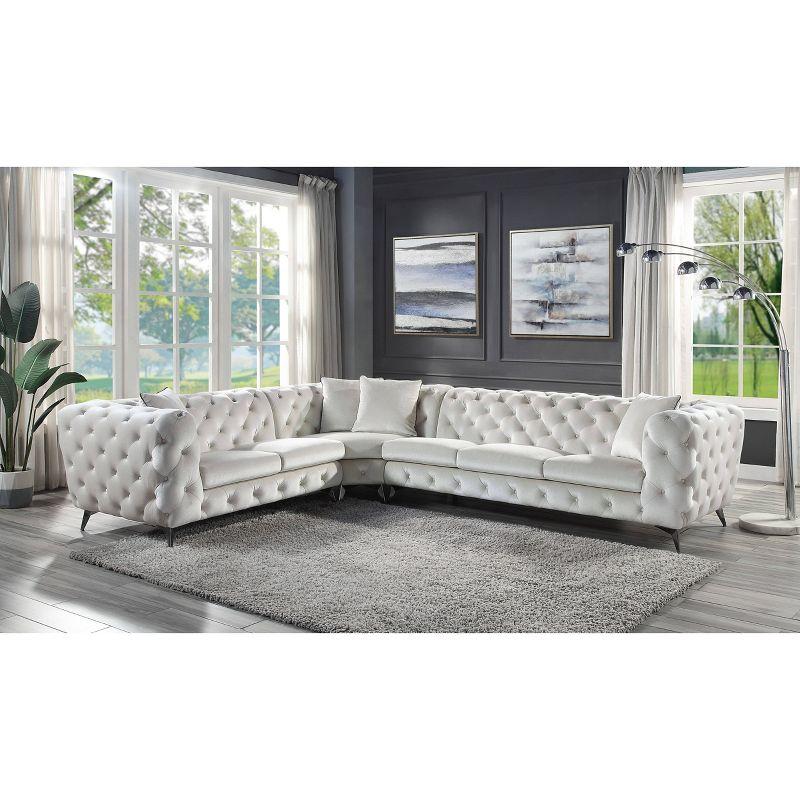 133" Beige Tufted Linen Sectional Sofa with Wood Frame