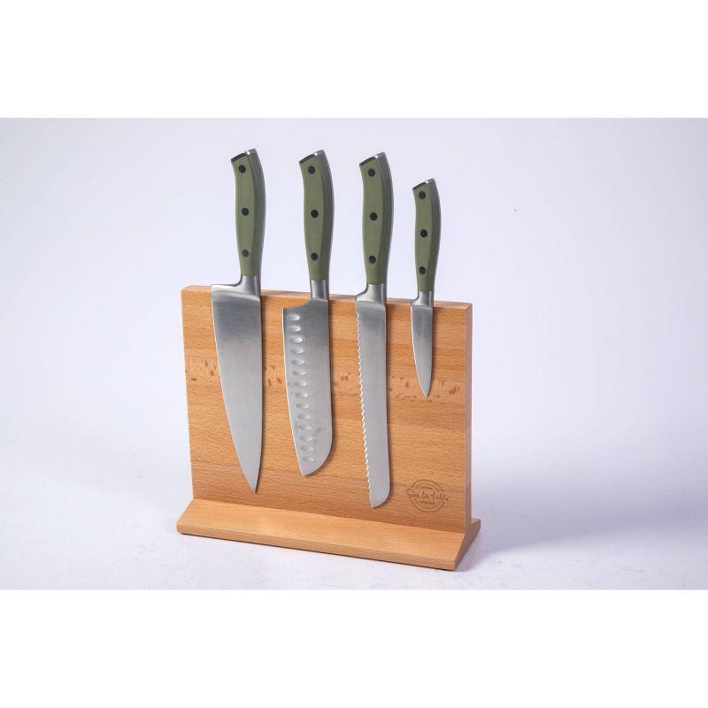 Sur La Table Kitchen Essentials Sur La Table Kitchen Essentials 5 Piece German Steel Blade With Triple Riveted Handle Set on Beechwood Magentic Block - Juniper Green