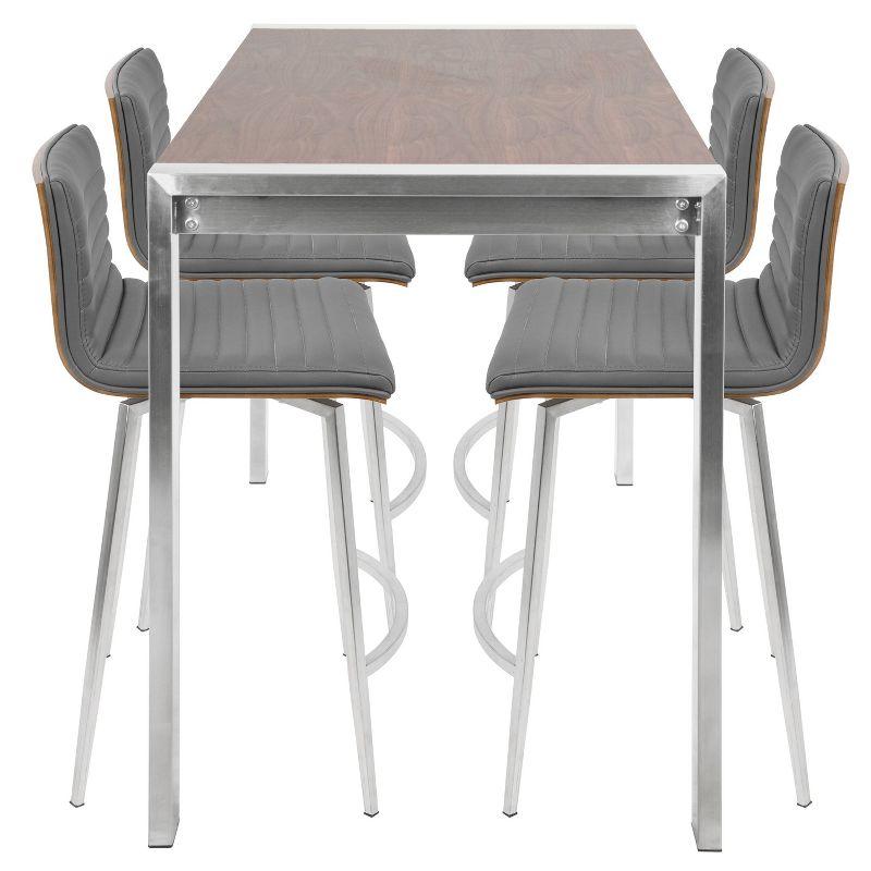 LumiSource 5pc Mason Counter Height Dining Set Stainless Steel Walnut/Gray PU Leather