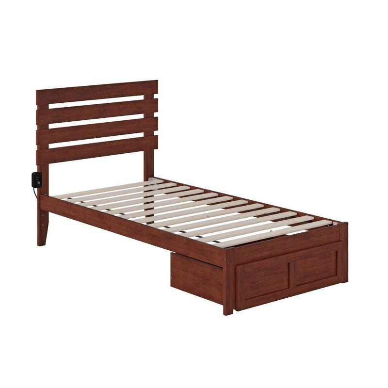 Twin Oxford Bed with Foot Drawer & USB Turbo Charger Walnut - AFI: Hardwood, No Box Spring Required