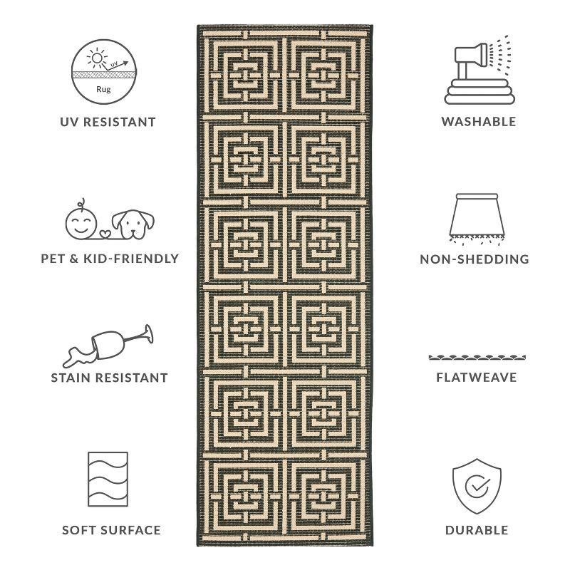 Courtyard CY6937 UV & Stain Resistant Non-Shedding Power Loomed Indoor/Outdoor Runner Rug - Black/Bone - 2'3"x6'7" - Safavieh