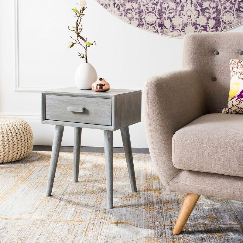 Transitional Slate Grey Rectangular Pine Wood Side Table with Storage