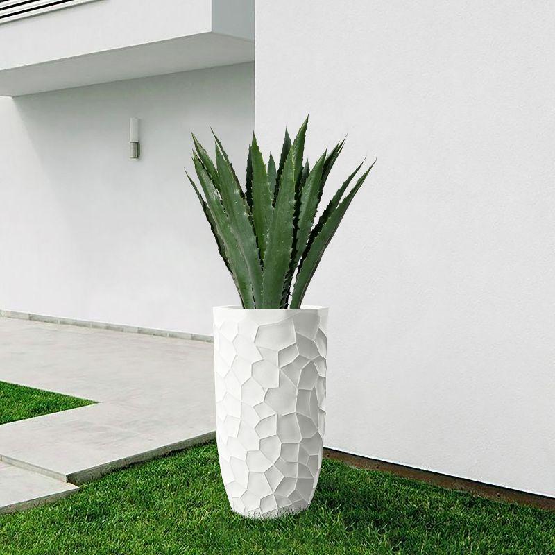 LuxenHome White MgO Geometric Pattern 22" Tall Round Planter