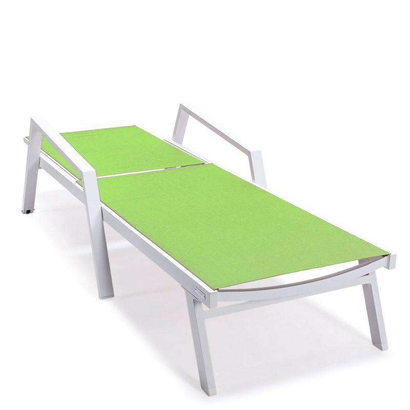 LeisureMod Marlin Patio Sling Chaise Lounge Chair With Arms in White Aluminum