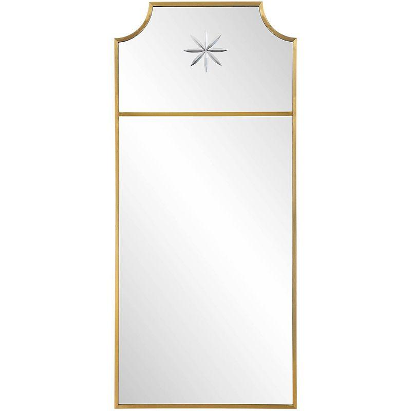 Uttermost Rectangular Vanity Decorative Wall Mirror Curved Corner Satin Brushed Brass Frame 18" Wide Bathroom Bedroom Living Room