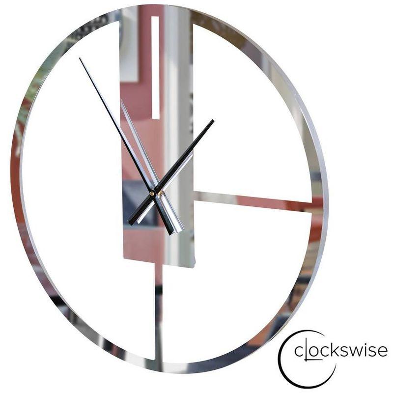 Clockswise Modern Round Big Wall Clock with Mirror Face, Decorative Silver Metal 22.75” oversized timepiece, Hanging Supplies Included