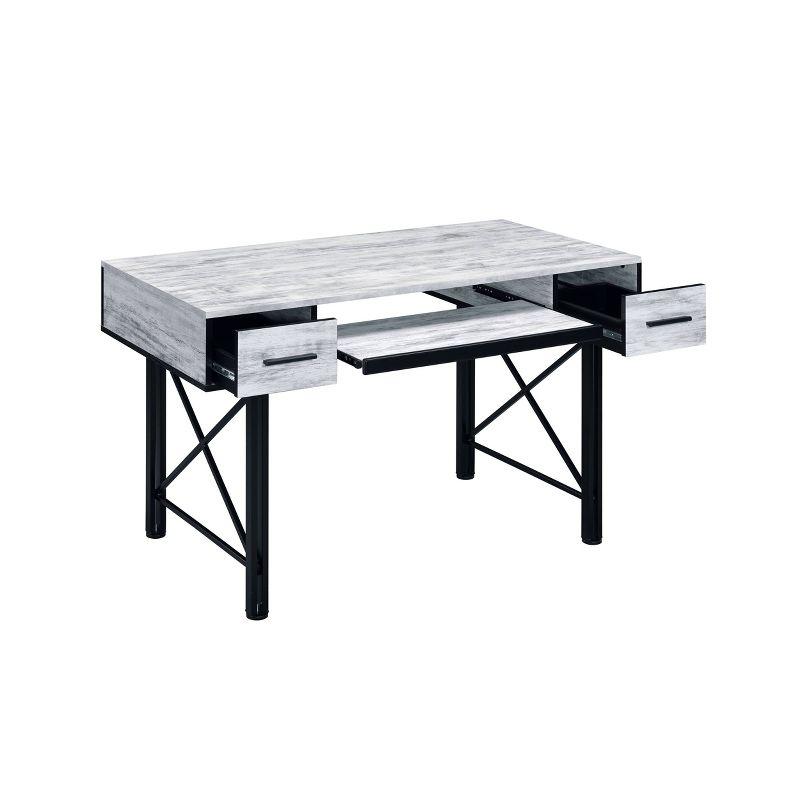 Settea Writing Desk Weathered White/Black - Acme Furniture: Metal Frame, Keyboard Tray, PC Stand