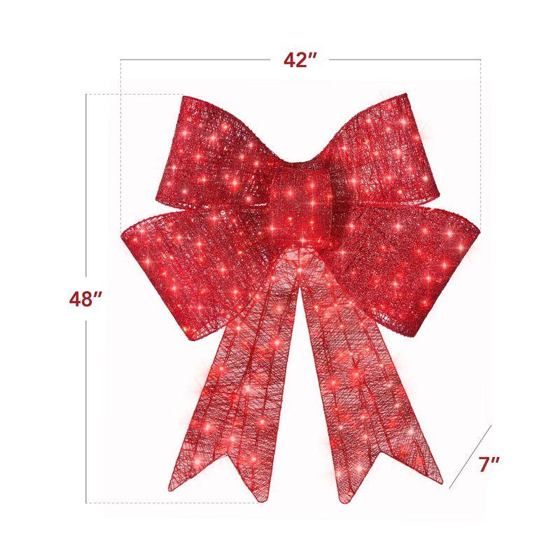 48'' Red LED Pre-Lit Outdoor Christmas Bow with Metal Frame