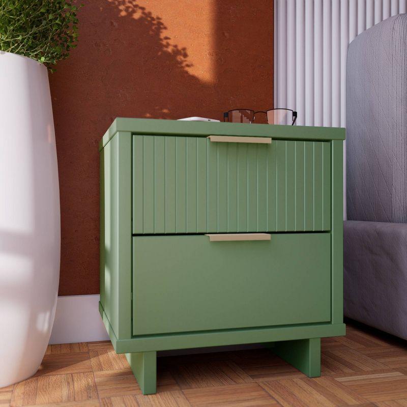 Granville Modern 2 Drawer Nightstand Sage Green - Manhattan Comfort: Soft Close, Full Extension Storage