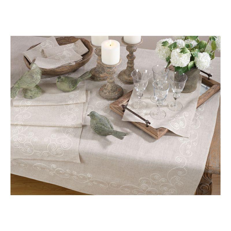 Neutral Swirl Table Runner - Saro Lifestyle: Linen-Blend, Embroidered, Machine Washable, 72"x16"