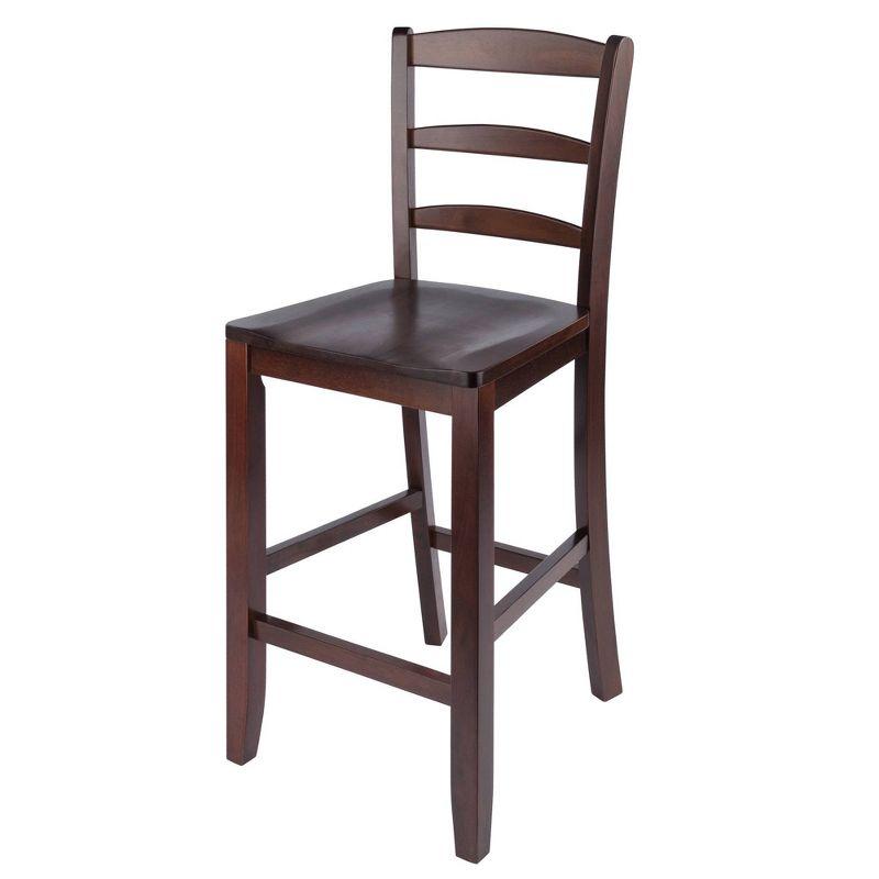 Set of 2 Ladder Back 24" Counter Height Barstool Hardwood/Walnut - Winsome: Solid Wood, Unupholstered, Antique Finish