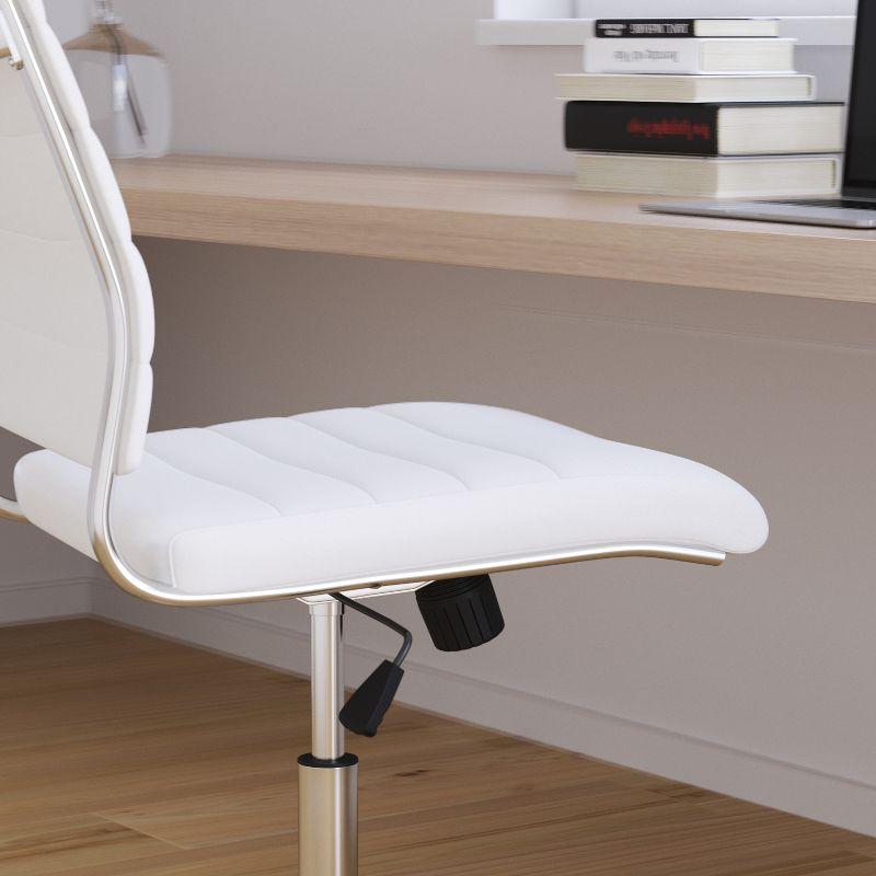 Merrick Lane White Ergonomic Swivel Office Chair Ribbed Faux Leather Back and Seat Mid-Back Armless Computer Desk Chair with Chrome Base