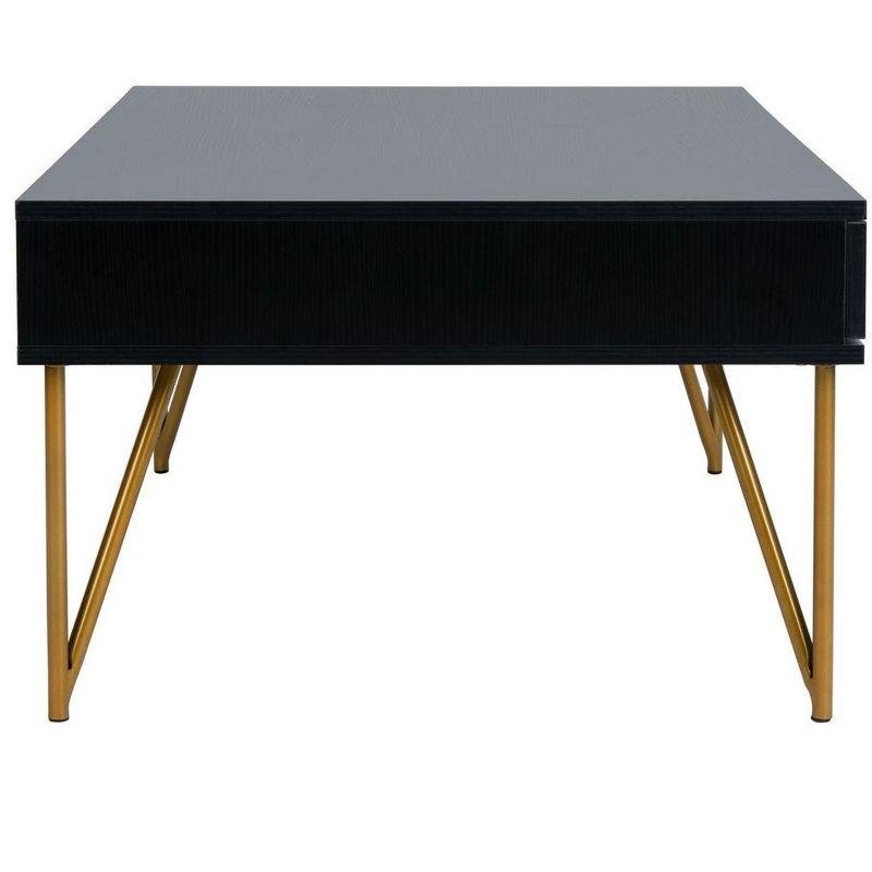 Rectangular Black and Gold Wood Metal Coffee Table with Storage