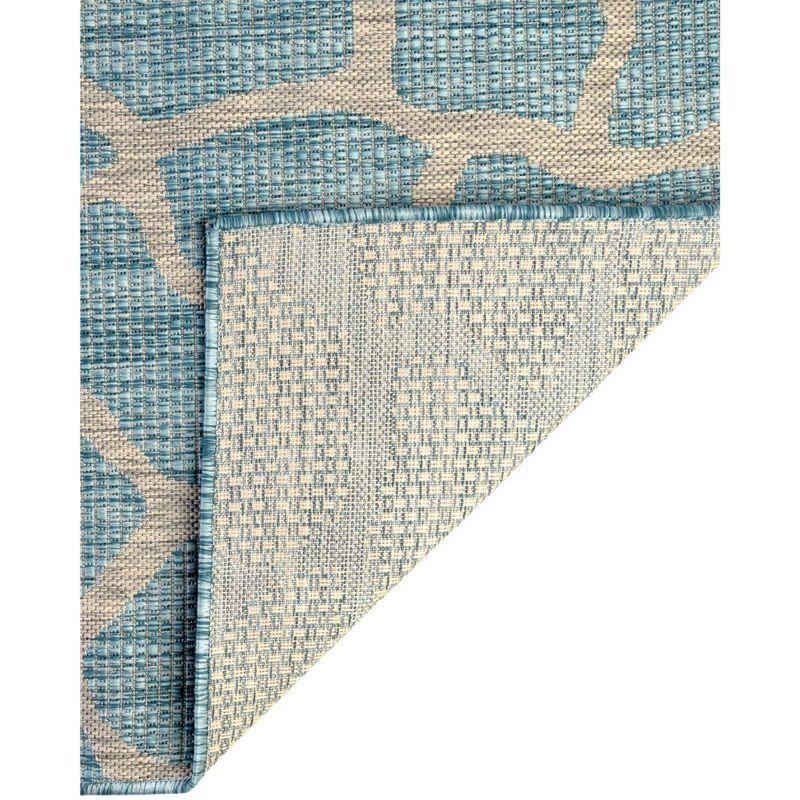 Aqua Blue Abstract Low Pile Indoor/Outdoor Area Rug