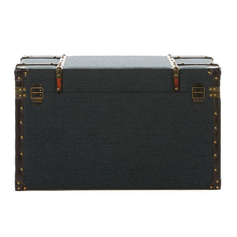 Set of 3 Traditional Wood Trunks Blue - Olivia & May: Upholstered, Linen, Leather, Brass Finishes, No Assembly Required